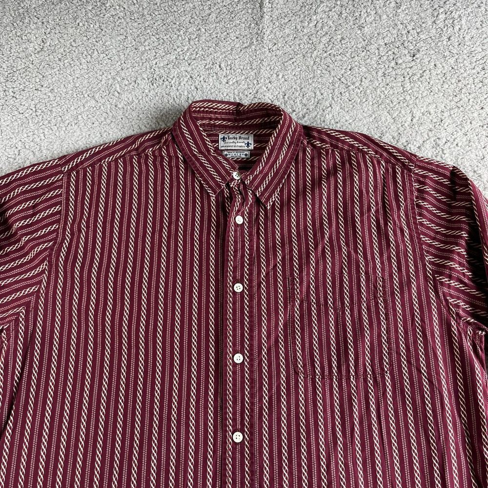 Lucky Brand Shirt Mens Extra Large Red Striped Button Up Western‎ Cowboy Preppy